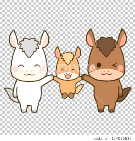 Three friendly horses celebrating the Year of the Horse 134086635