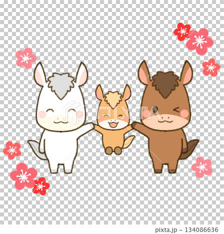 Three friendly horses celebrating the Year of the Horse 134086636