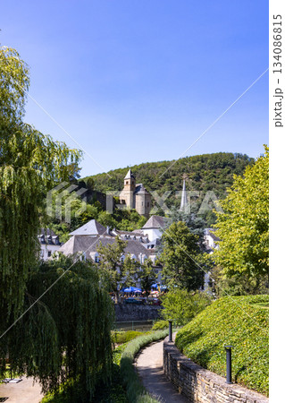 Esch-sur-Sure, Wiltz, Grand-Duche de Luxembourg, September 07, 2025, Winding footpath slopes down to Esch-sur-Sure, Wiltz, Grand-Duche de Luxembourg, September 07, 2025, Winding footpath slopes down to 134086815