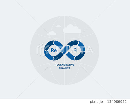 Finance sustainability blockchain climate impact economy. ReFi - regenerative finance supporting green value, carbon goals, transparent climate actions. 2026 trend ecosystems vector illustration Finance sustainability blockchain climate impact economy. ReFi - regenerative finance supporting green value, carbon goals, transparent climate actions. 2026 trend ecosystems vector illustration 134086932