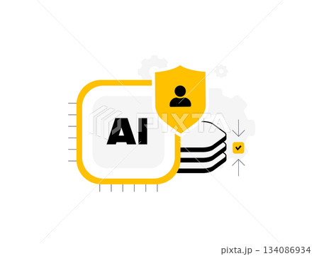 AI data minimization principle icon concept. Secure processing ai data minimization - collect no more data than necessary for privacy-compliant models. 2026 ethics in machine learning illustration 134086934
