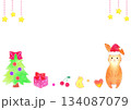 フレーム素材 クリスマス 可愛いうさぎの手描きイラスト 女の子 リボン 赤ちゃん 子供向け パステル 134087079