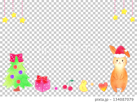 相框材質 聖誕節 可愛兔子 手繪插畫 女孩 緞帶 嬰兒 兒童 粉彩 134087079