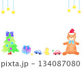 フレーム素材 クリスマス 可愛いくまのぬいぐるみ 男の子 手描きイラスト 赤ちゃん 子供向け 134087080