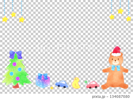 フレーム素材 クリスマス 可愛いくまのぬいぐるみ 男の子 手描きイラスト 赤ちゃん 子供向け 134087080