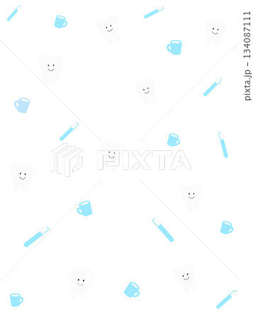 歯・歯ブラシ・コップの背景素材イラスト・水色（縦） 134087111