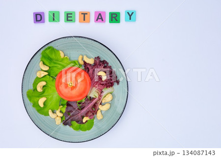 Dietary Word and Plate of Diet Food Dietary Word and Plate of Diet Food 134087143