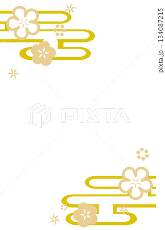 薄い黄色のシンプルな花と霞の和風フレーム 134087215