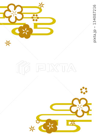 黄色のシンプルな花と霞の和風フレーム 134087216