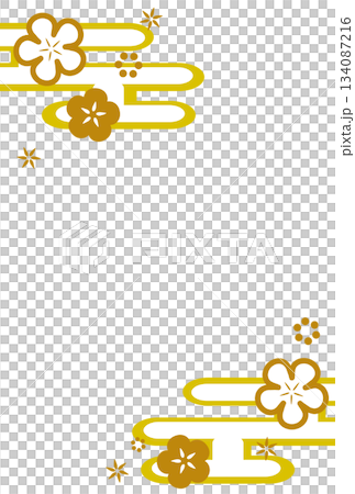 黄色のシンプルな花と霞の和風フレーム 134087216