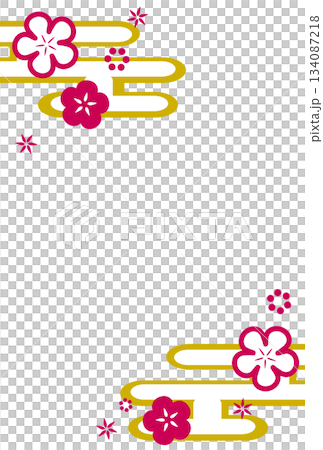 A simple, vibrant pink flower and haze Japanese-style frame 134087218