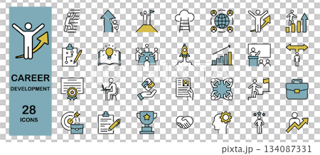 Career development and skill improvement line icon set color 134087331