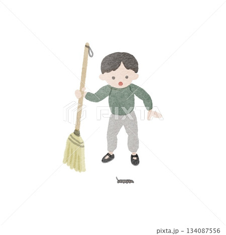 芋虫に驚く子供のイラスト 芋虫に驚く子供のイラスト 134087556