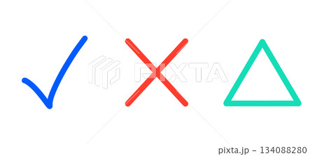 シンプルなチェック・ばつ・三角マーク 134088280