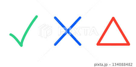 シンプルなチェック・ばつ・三角マーク 134088482