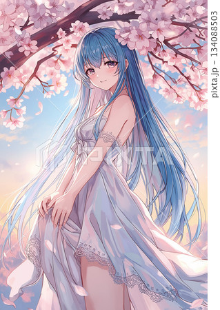 桜の木の下の少女 134088503