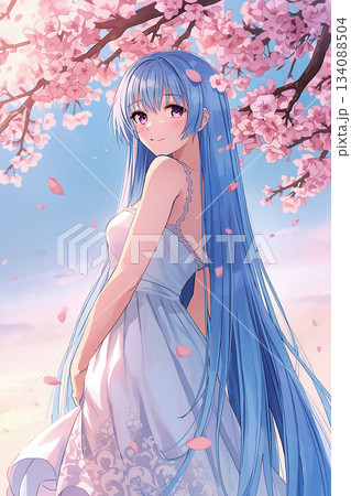 桜の木の下の少女 134088504