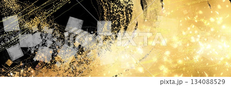 お正月風金色のブラシストロークが輝く横長背景	 134088529
