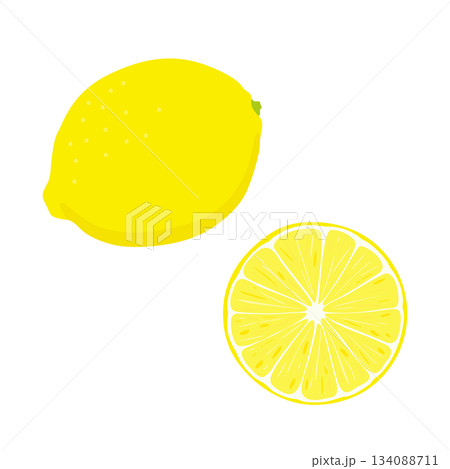 レモン1個と断面のイラストセット レモン1個と断面のイラストセット 134088711