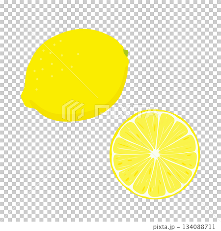 レモン1個と断面のイラストセット レモン1個と断面のイラストセット 134088711