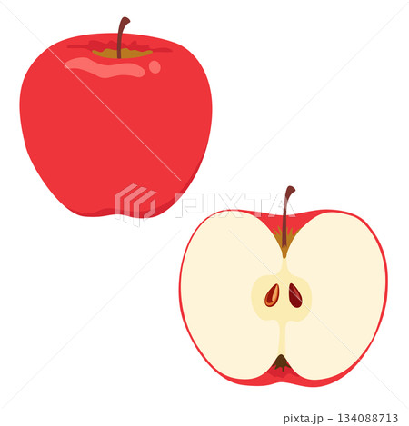りんご1個と断面のイラストセット 134088713