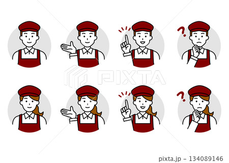 カフェの男女の店員のアイコンセット カフェの男女の店員のアイコンセット 134089146