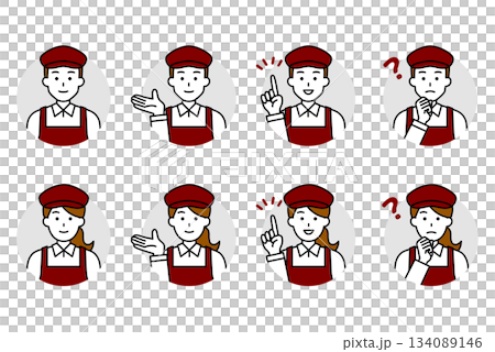 カフェの男女の店員のアイコンセット カフェの男女の店員のアイコンセット 134089146