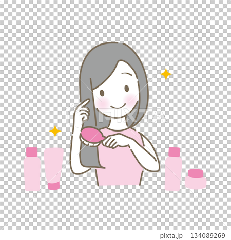 一個女人撫摸著她的頭髮 134089269