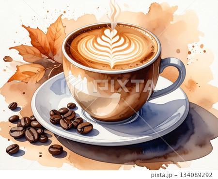 おしゃれなカフェで飲むホットコーヒー コーヒー豆 おしゃれなカフェで飲むホットコーヒー コーヒー豆 134089292