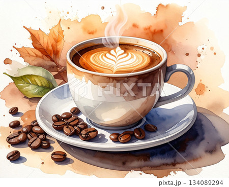おしゃれなカフェで飲むホットコーヒー コーヒー豆 おしゃれなカフェで飲むホットコーヒー コーヒー豆 134089294