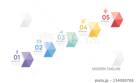 Infographics geometric arrow symbol timeline business 5 steps to success template. Infographics geometric arrow symbol timeline business 5 steps to success template. 134089788