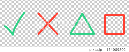 Simple red check, cross, triangle, and square marks 134089802