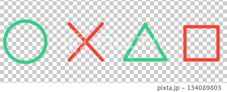 簡單的紅色圓圈、十字、三角形和正方形標記 134089803