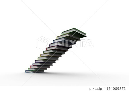 Books with rainbow spines are floating as staircase in flat design on white backdrop, copy space Books with rainbow spines are floating as staircase in flat design on white backdrop, copy space 134089871