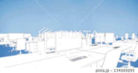 Office desk with pc against blue background Office desk with pc against blue background 134089895