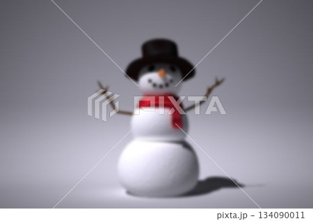 Three-tiered snowman is standing in minimal 3D render featuring red scarf, carrot nose, coal eyes Three-tiered snowman is standing in minimal 3D render featuring red scarf, carrot nose, coal eyes 134090011