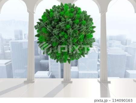 Ball with trees floating in room Ball with trees floating in room 134090163