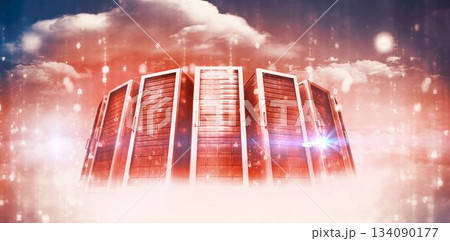 Red colored data room against cloudy sky Red colored data room against cloudy sky 134090177