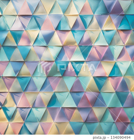 パステルカラーのペーパークラフト 三角形の抽象的な幾何学模様　アブストラクトイメージ 134090494