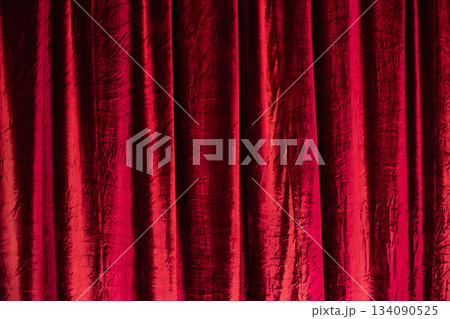 Closed theatre curtain before entertainment presentation or performance. 134090525
