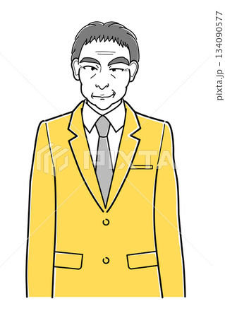 ニヒルな笑みのスーツの中年男性・上半身(シンプル) ニヒルな笑みのスーツの中年男性・上半身(シンプル) 134090577