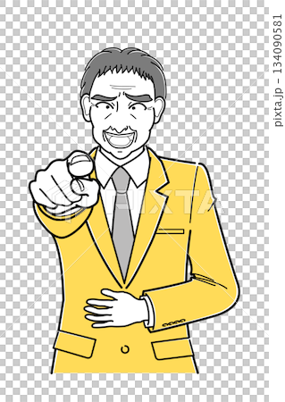 指をさしてあざ笑うスーツの中年男性・上半身(シンプル) 指をさしてあざ笑うスーツの中年男性・上半身(シンプル) 134090581