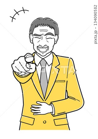 腹を抱えて笑うスーツの中年男性・上半身(シンプル) 腹を抱えて笑うスーツの中年男性・上半身(シンプル) 134090582