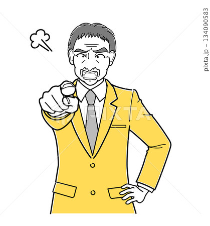 指をさして怒っているスーツの中年男性・上半身（シンプル） 134090583