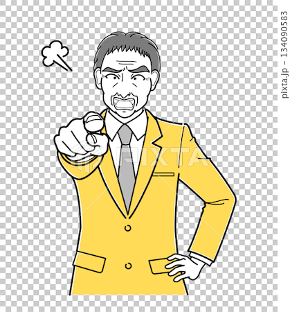 指をさして怒っているスーツの中年男性・上半身（シンプル） 134090583