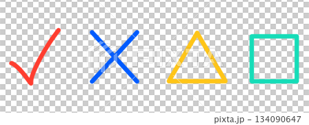 簡單的勾號、叉號、三角形和正方形標記 134090647