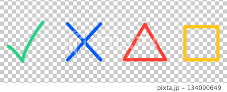 Simple red check, cross, triangle, and square marks 134090649