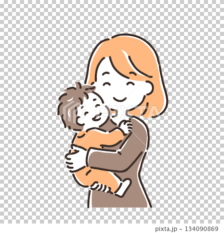 A smiling mother with a baby in her arms 134090869