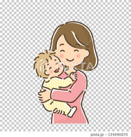 笑容滿面的母親抱著嬰兒 134090870