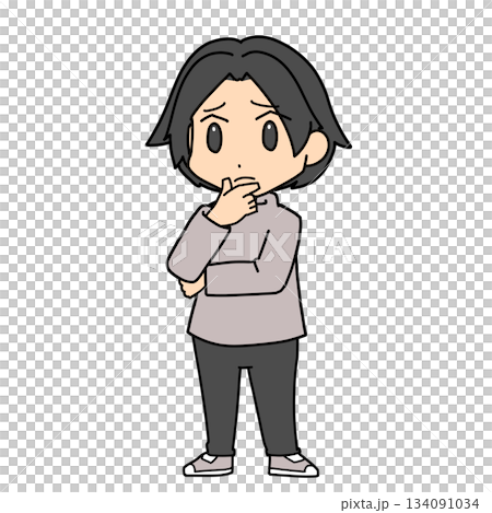 一個男人手托著下巴。 一個男人手托著下巴。 134091034